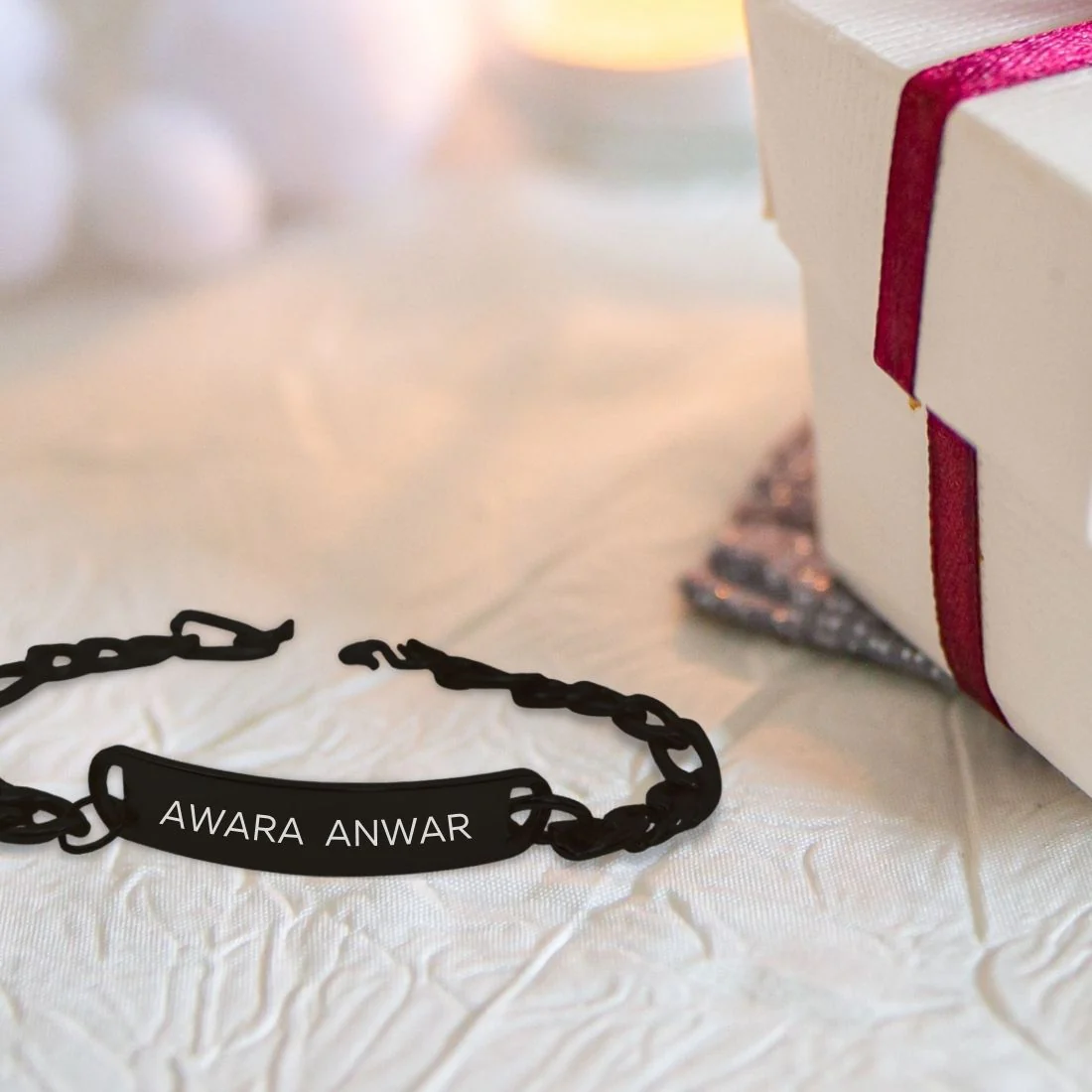 Personalized Engraved Bracelet Chain Bracelets Cuffs - Black Rhodium/Gold Plated - Add Text - Image 8