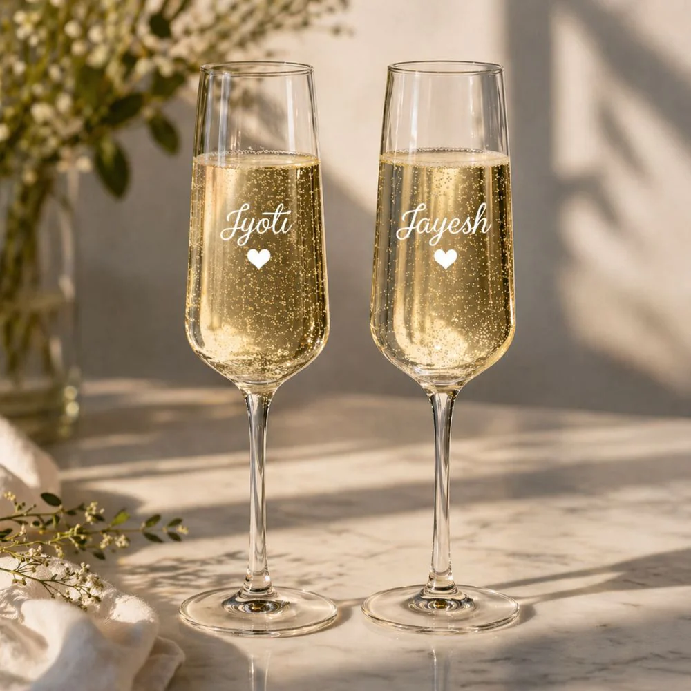 Personalized Engraved Champagne Flutes for Couple Set of 2 - Premium Champagne Glasses - Image 3