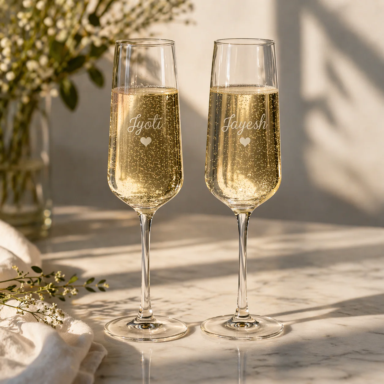 Personalized Engraved Champagne Flutes for Couple Set of 2 - Premium Champagne Glasses - Image 4