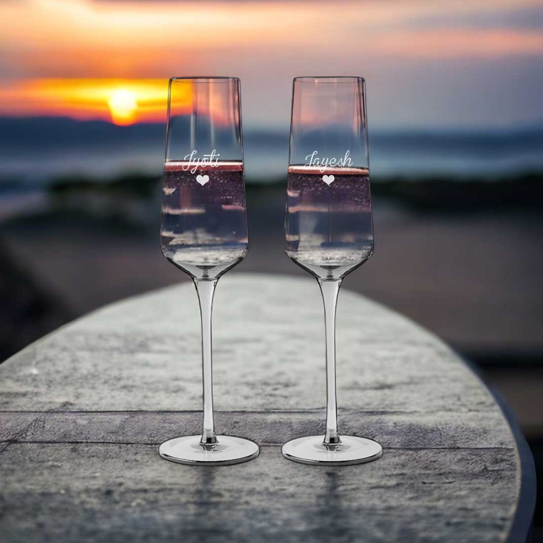 Personalized Engraved Champagne Flutes for Couple Set of 2 - Premium Champagne Glasses - Image 7