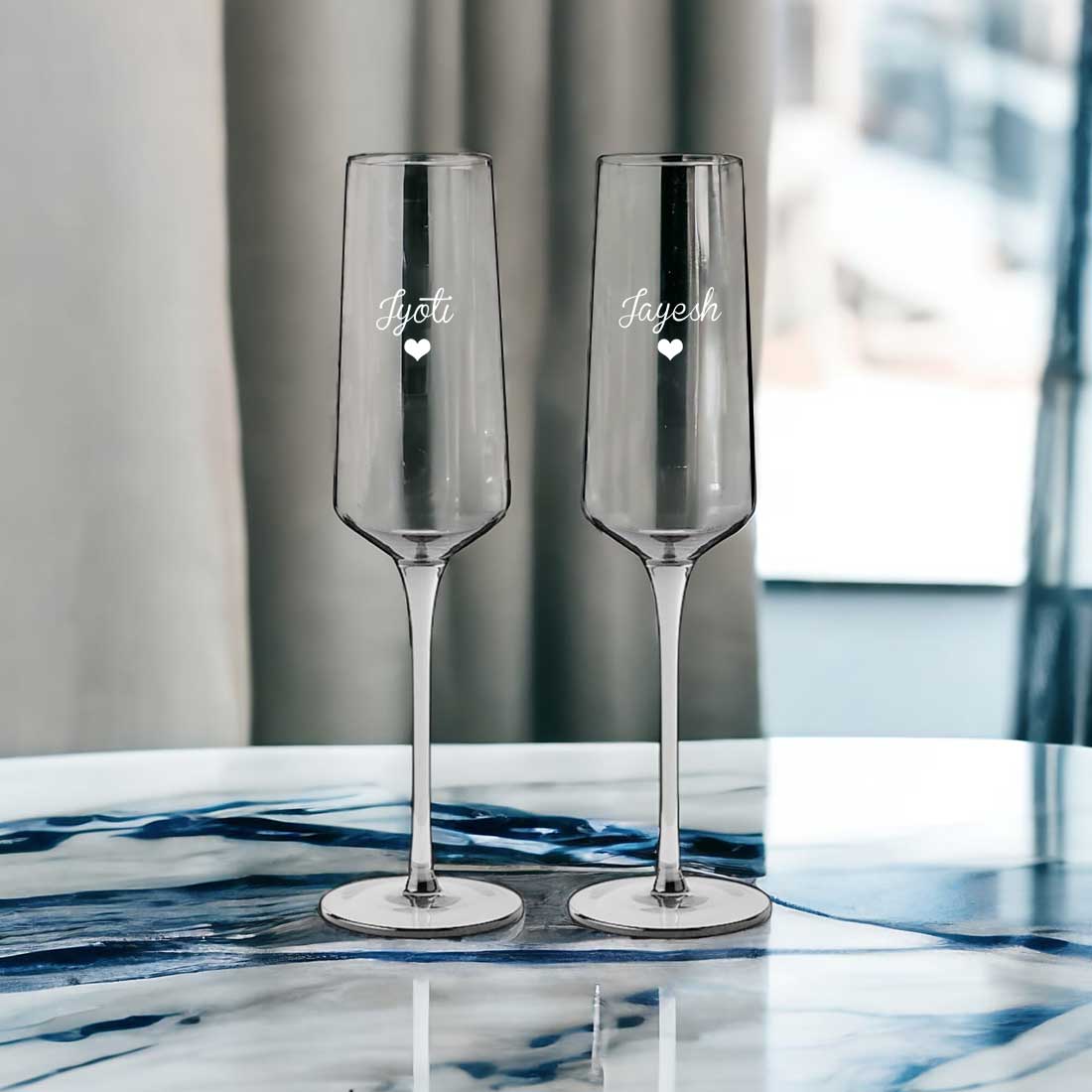 Personalized Engraved Champagne Flutes for Couple Set of 2 - Premium Champagne Glasses - Image 8