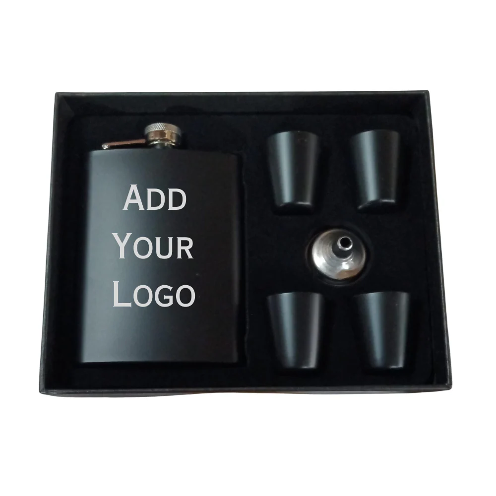 Personalized Engraved Hip Flask With Funnel And 4 Shot Glasses In Gift Box - Add Logo - Image 5