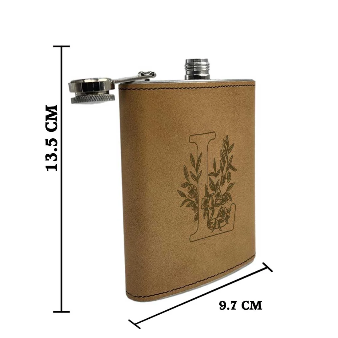 Personalized Faux Leather Hip Flask - 8oz - Leaf Monogram Initial - Image 3
