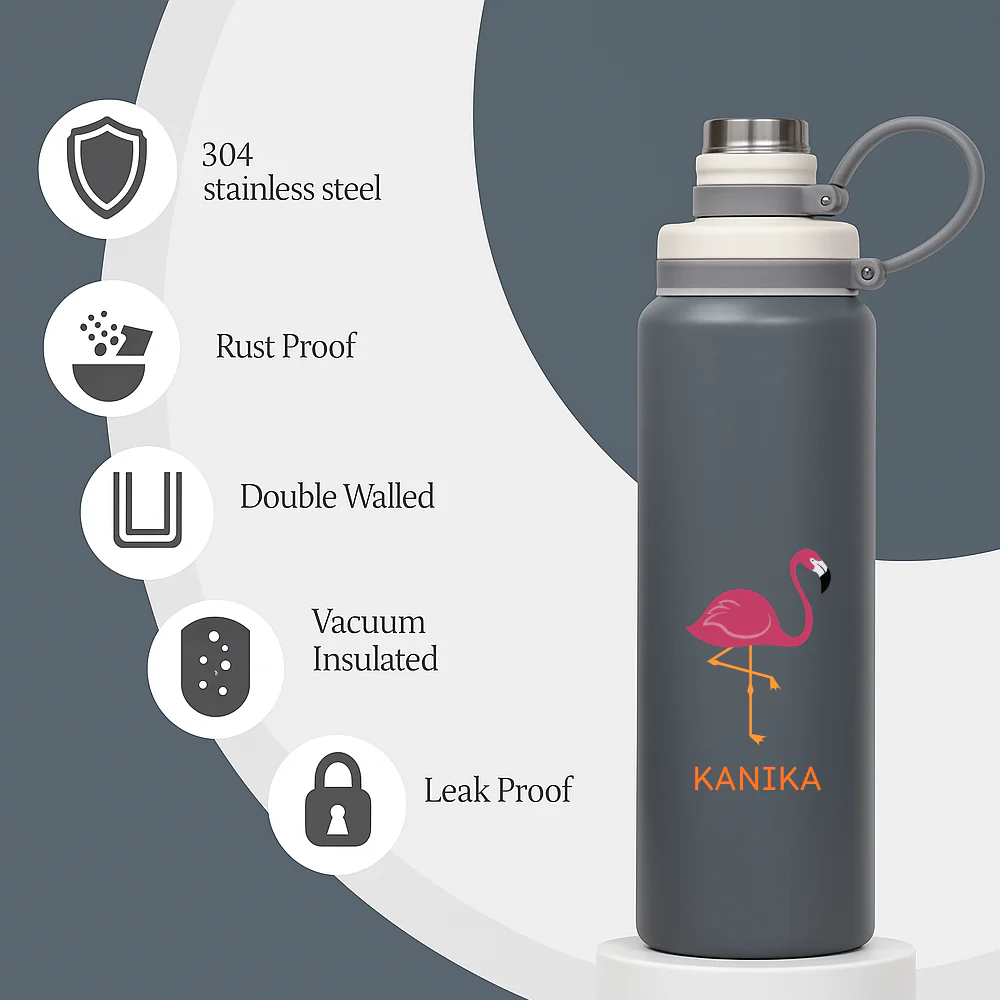 Personalized Hot and Cold Water Bottle – Premium Stainless Steel Drink Bottle Flamingo Design for Gym, Work, Home & Outdoor Adventures - Image 3