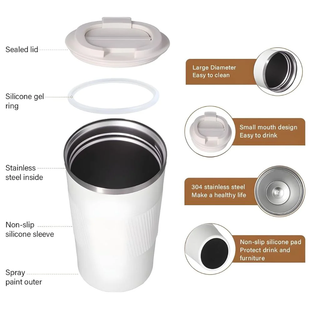 Personalized Insulated Coffee Tumbler 500ml - Travel Coffee Mug with Rubber Grip - Image 4
