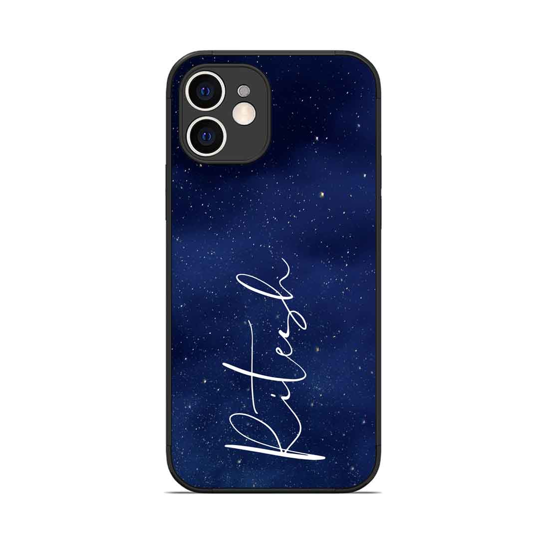 Personalized IPhone 12 Case Navy Blue Mobile Cover With Calligraphy Name - Stars - Image 2