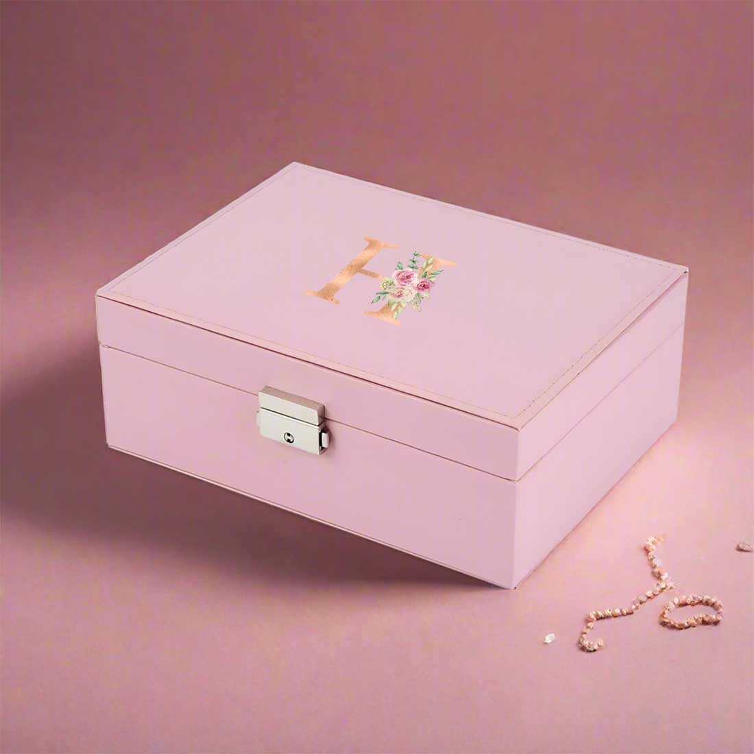 Personalized Jewelry Box Organizer with Initial Monogram – Elegant & Secure Storage Solution
