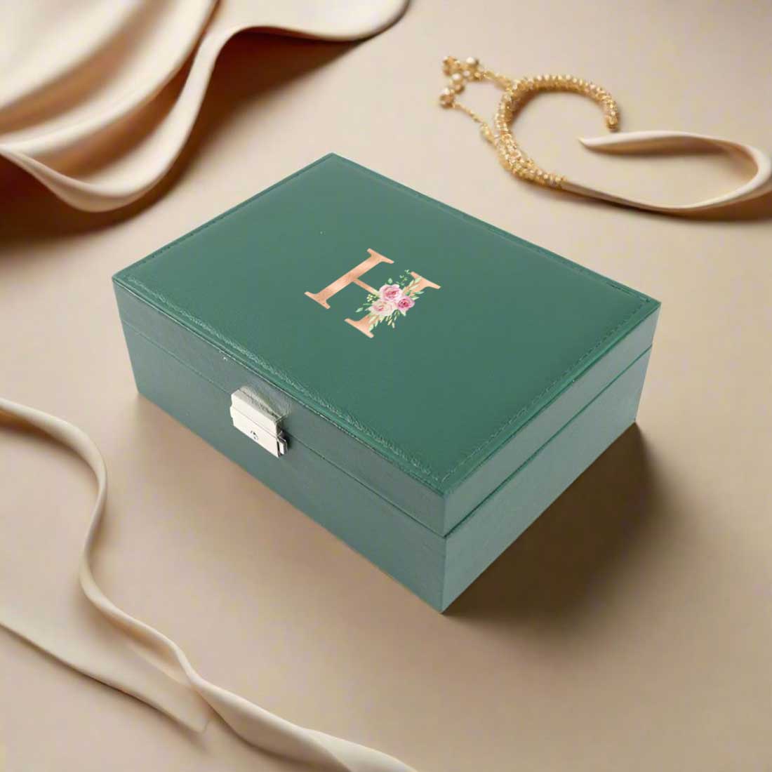 Personalized Jewelry Box Organizer with Initial Monogram – Elegant & Secure Storage Solution - Image 3