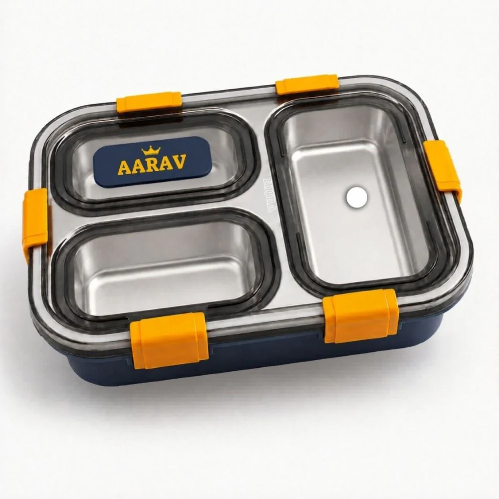 Personalized Kids Stainless Steel Lunch Box – 3-Compartment Leak-Proof
