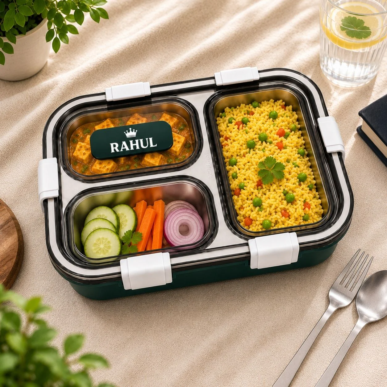 Personalized Kids Stainless Steel Lunch Box – 3-Compartment Leak-Proof - Image 2