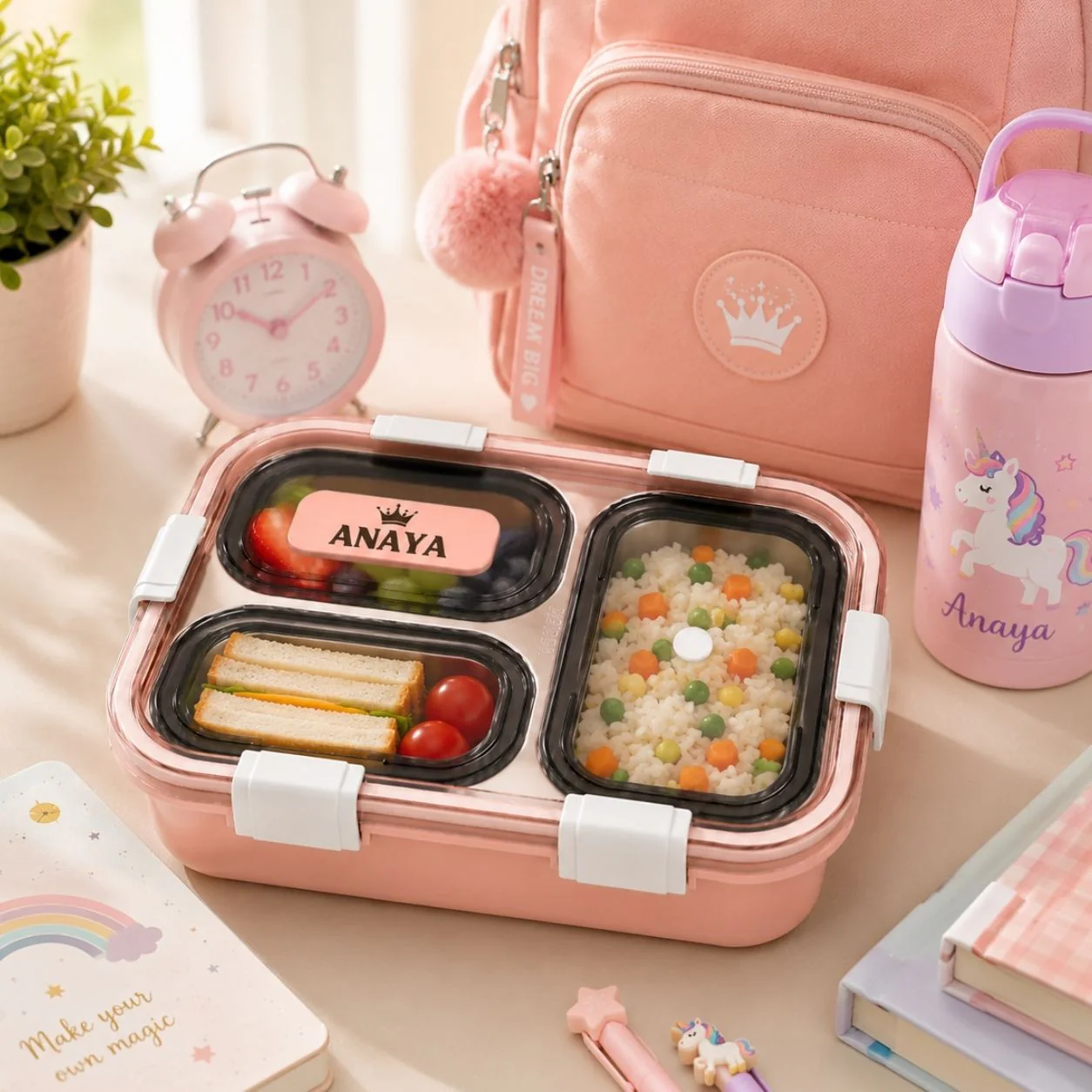 Personalized Kids Stainless Steel Lunch Box – 3-Compartment Leak-Proof - Image 7