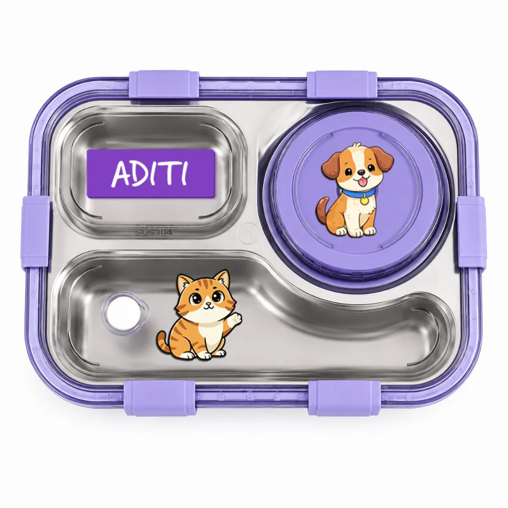 Personalized Kids Stainless Steel Lunch Box with Sealed Bowl | 3 Compartment Leakproof Tiffin Box with bowl - Image 7