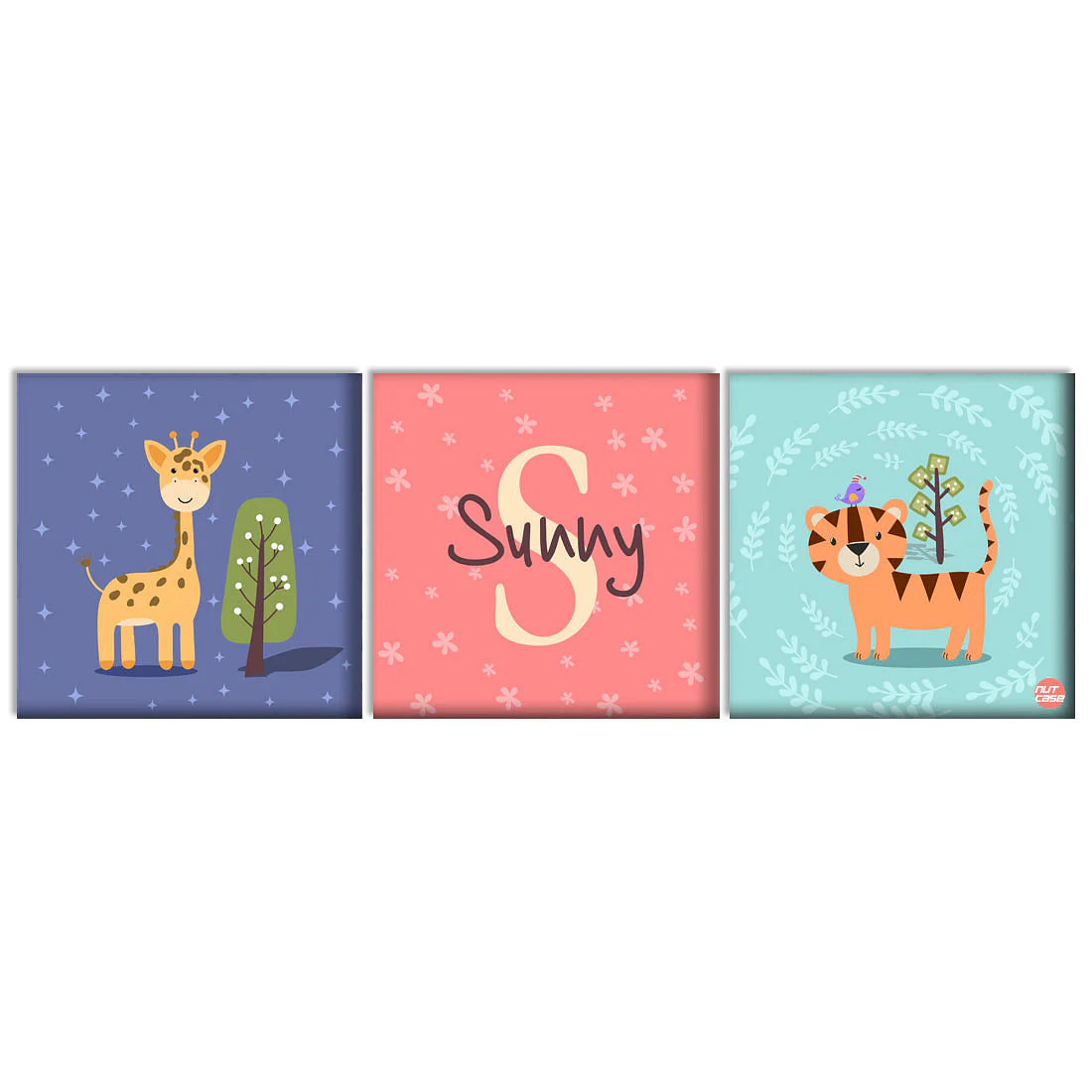 Personalized Nursery Wall Art (Set of 3) -Tigar and Giraffe - Image 2