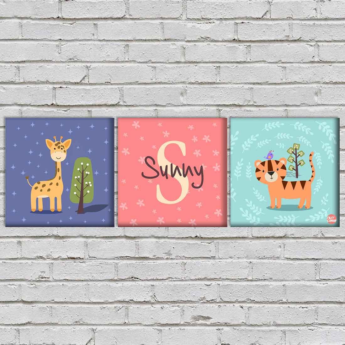 Personalized Nursery Wall Art (Set of 3) -Tigar and Giraffe - Image 3