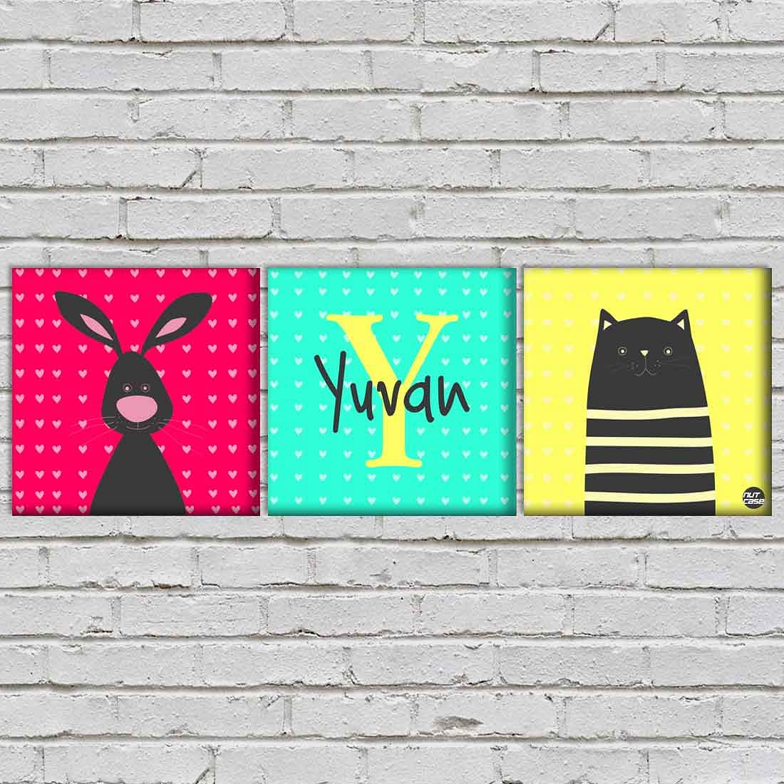 Personalized Nursery Wall Art -Cute Bunny and Cat - Image 2