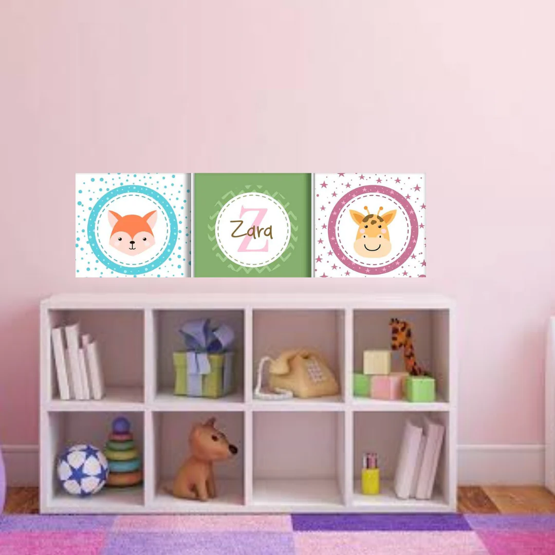 Personalized Nursery Wall Art -Fox and Giraffe Face