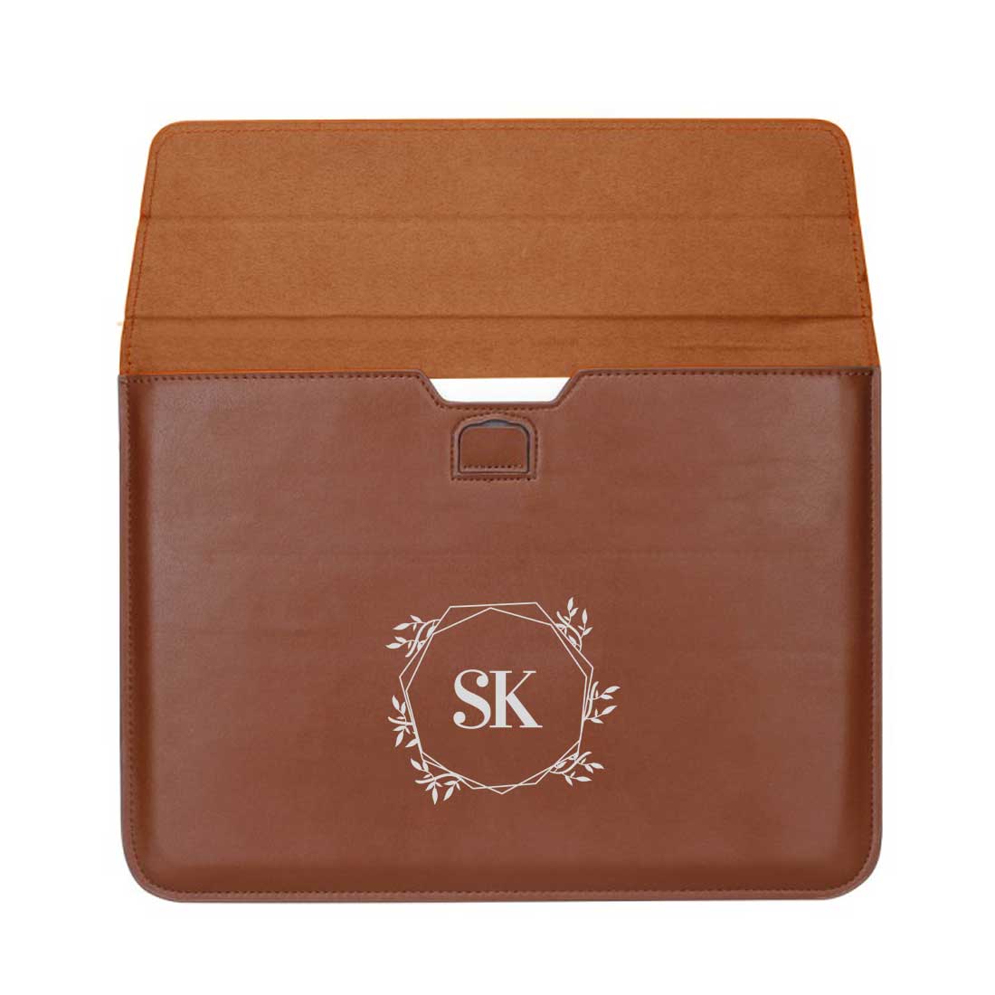 Custom Made Leather Laptop Sleeve - Add Your Initial Crown Leaves - Image 2
