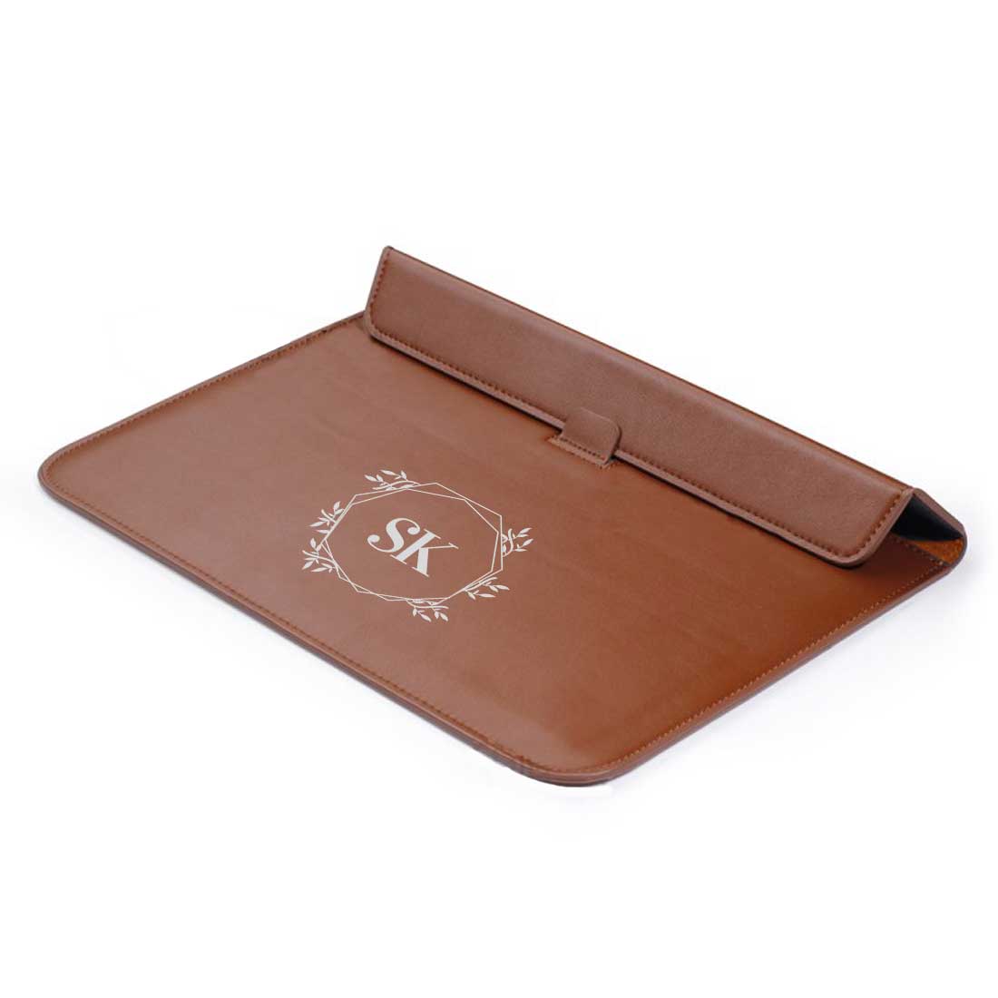 Custom Made Leather Laptop Sleeve - Add Your Initial Crown Leaves - Image 5