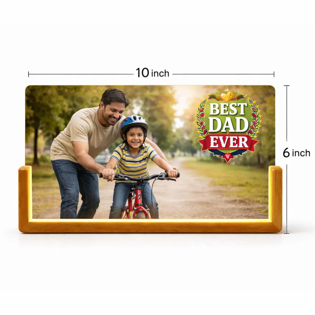 Personalized LED Light Photo Frame for Dad – Photo Desk Lamp with Wooden Base | Best Dad Ever Gift - Image 3