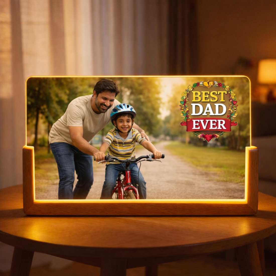 Personalized LED Light Photo Frame for Dad – Photo Desk Lamp with Wooden Base | Best Dad Ever Gift - Image 4