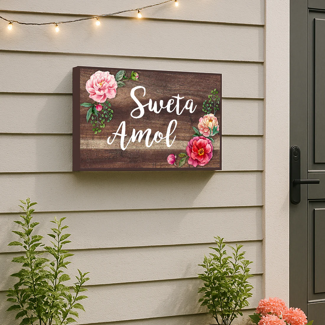 Personalized LED Name Plate for Home Elegant Entrance Signage - Floral Roses - Image 2