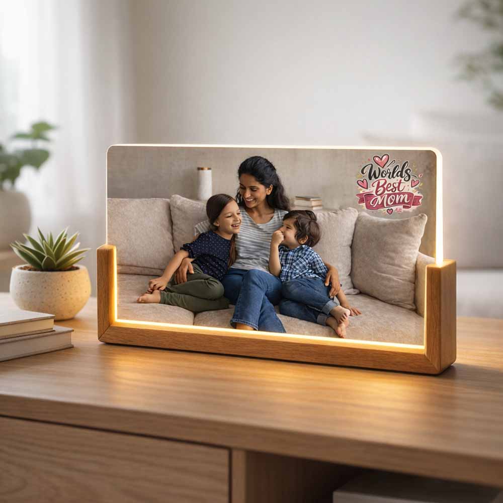 Personalized LED Photo Lamp for Mom – Premium Acrylic Photo Lamp with Wooden Base - Image 2