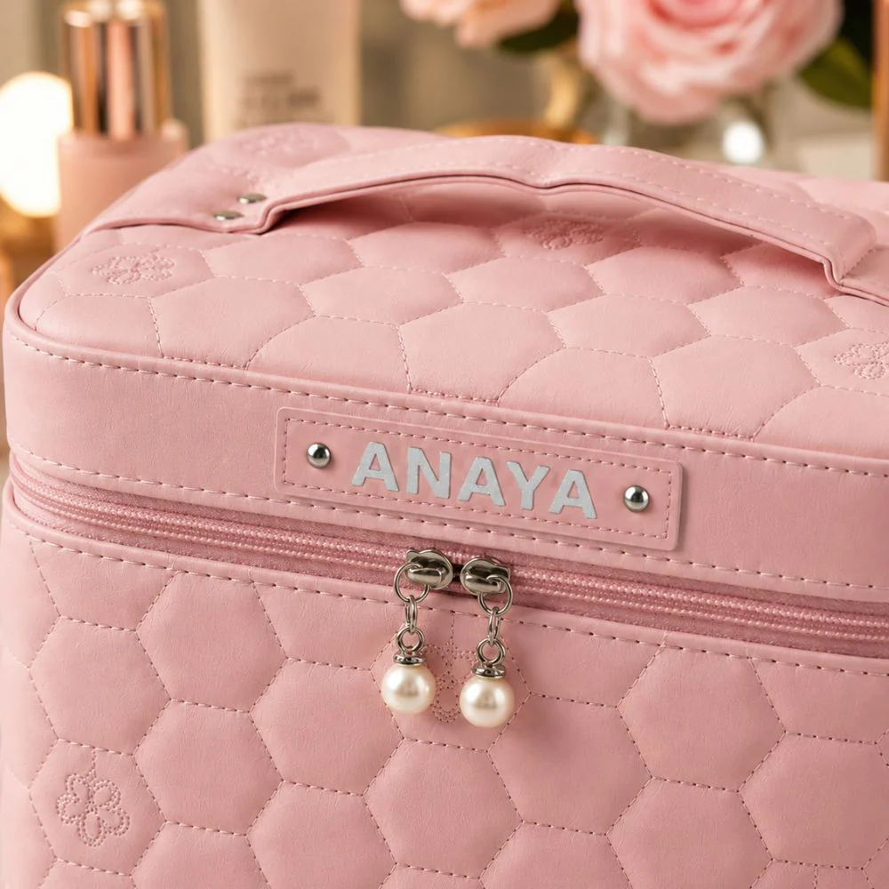 Personalized Makeup Organizer Bag Vanity Kit with Mirror & Name Print | Custom Gift for Women - Image 3