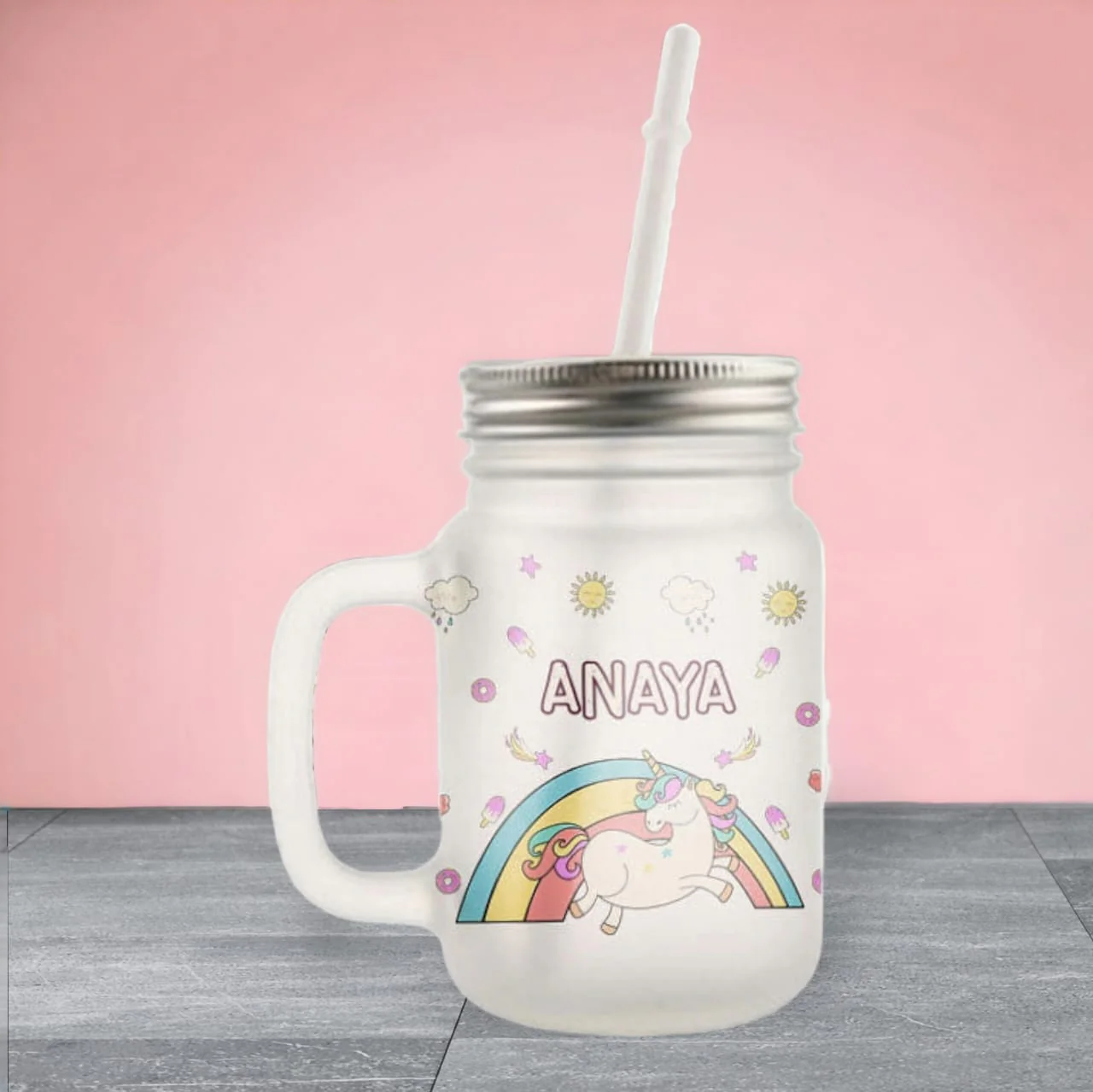 Personalized Mason Jar Glass - Unicorn Universe