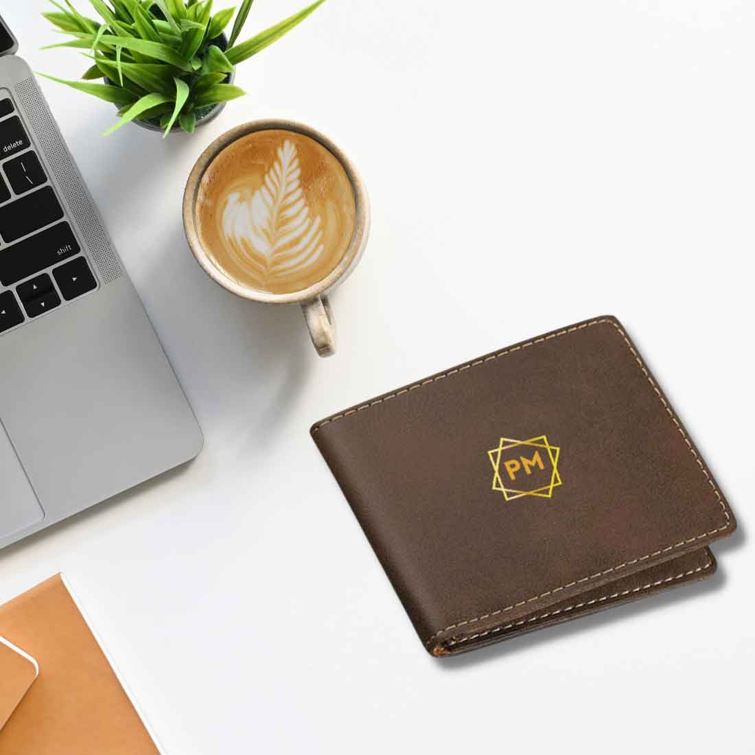 Brown Custom Mens Wallet for Personalized Gift - Initials - Image 4