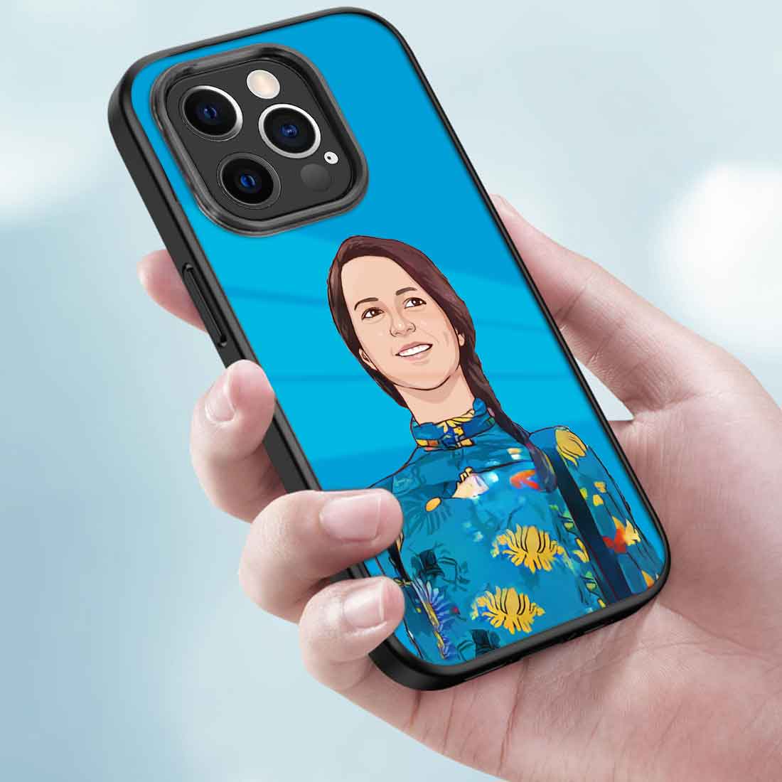 Personalized Mobile Back Cover with Photo Blue iPhone 12 Pro Back Case - Cartoonized From Image - Image 3