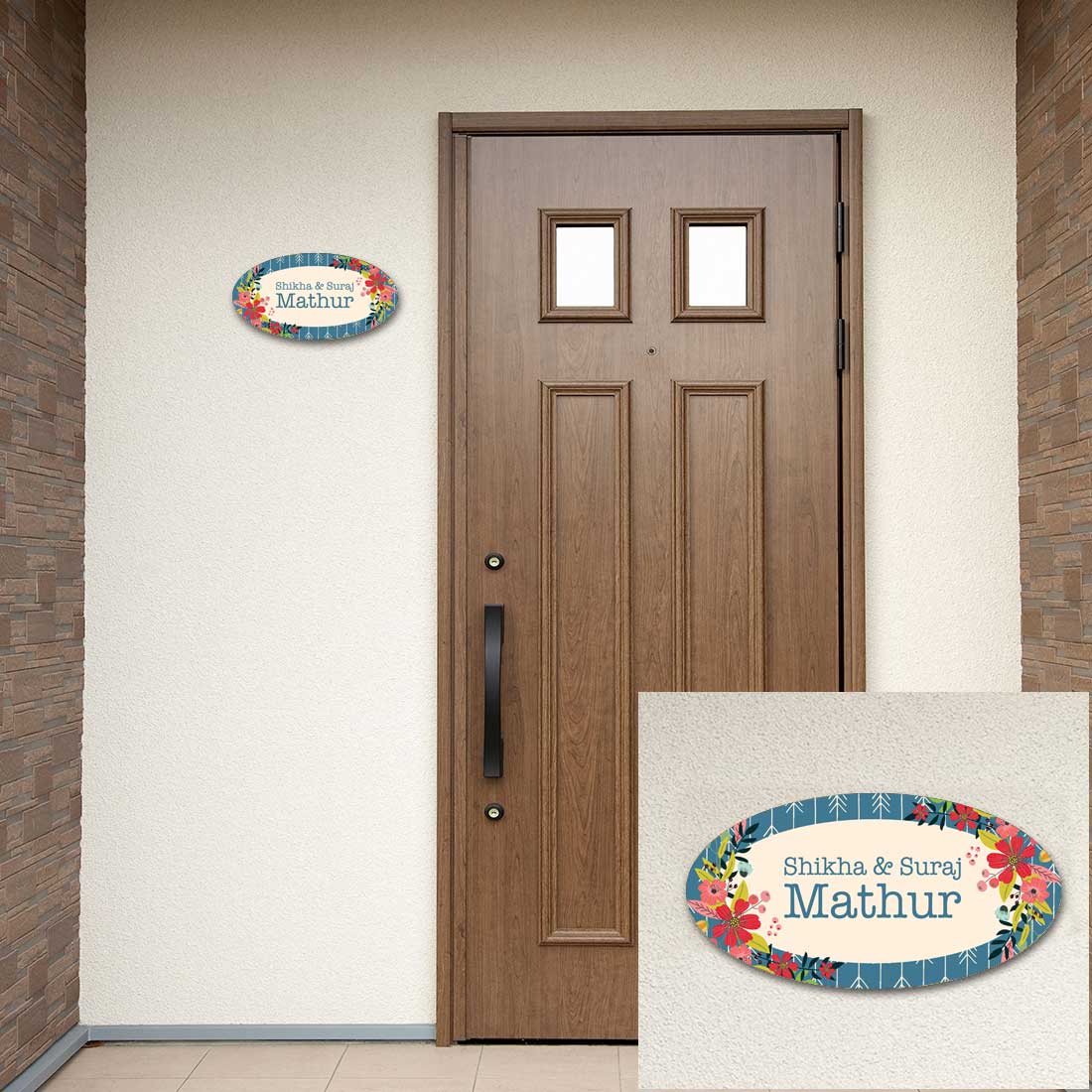 Personalized Oval Name Plate for Flats Bungalows Villas - Floral Vibes - Image 2