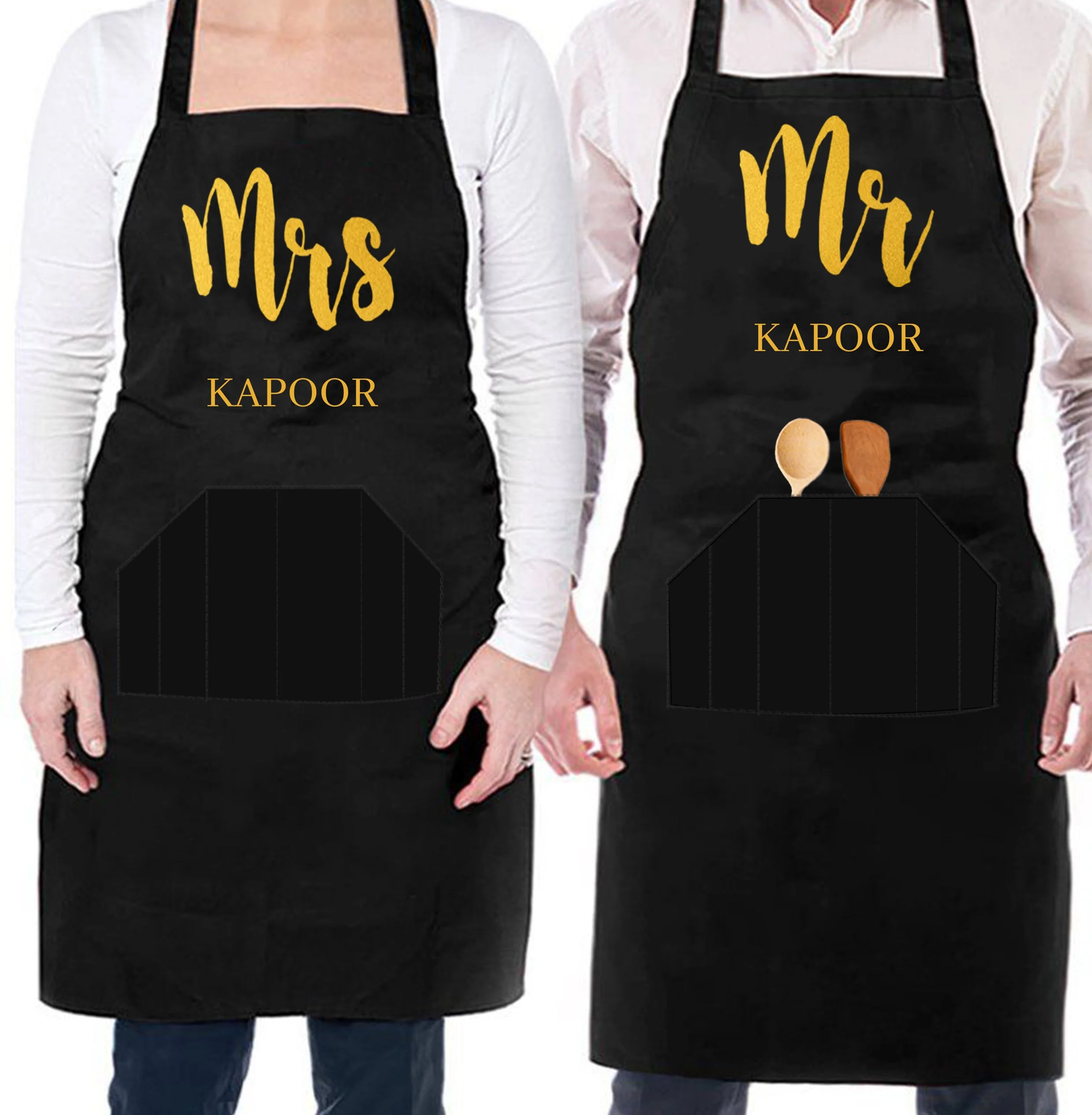 Mr and Mrs Apron Personalised for Kitchen Set of 2