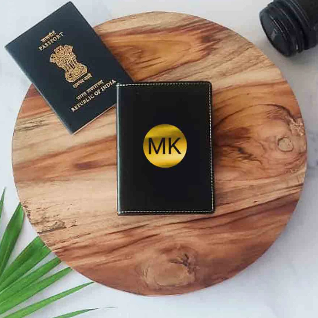 PU Leather Passport Cover Personalized for Men - Circle Initials - Image 24