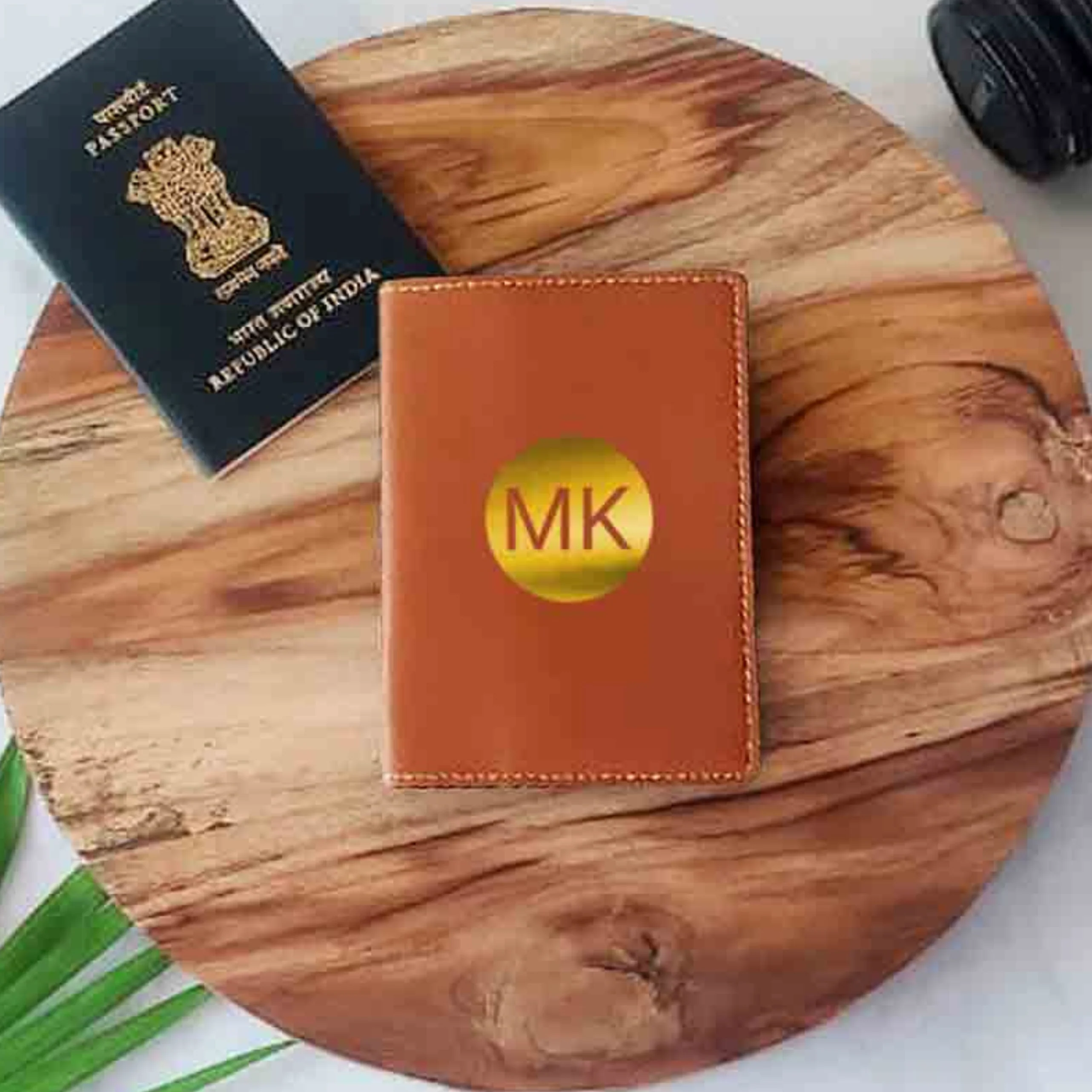 PU Leather Passport Cover Personalized for Men - Circle Initials - Image 3