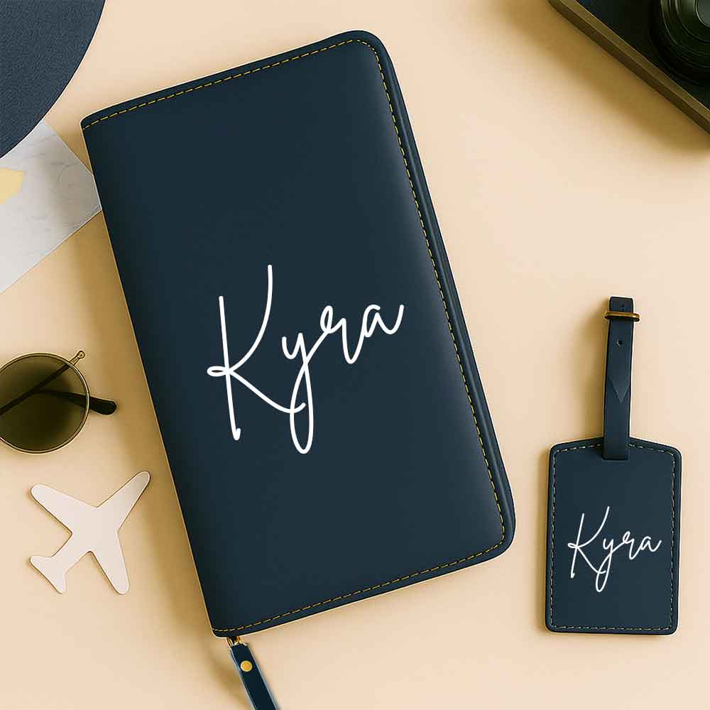 Personalized Passport Wallet with Name Faux Leather Travel Organizer & Luggage Tag Set - Image 2