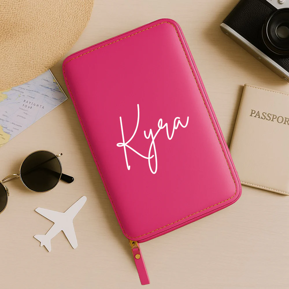 Personalized Passport Wallet with Name Faux Leather Travel Organizer & Luggage Tag Set - Image 3