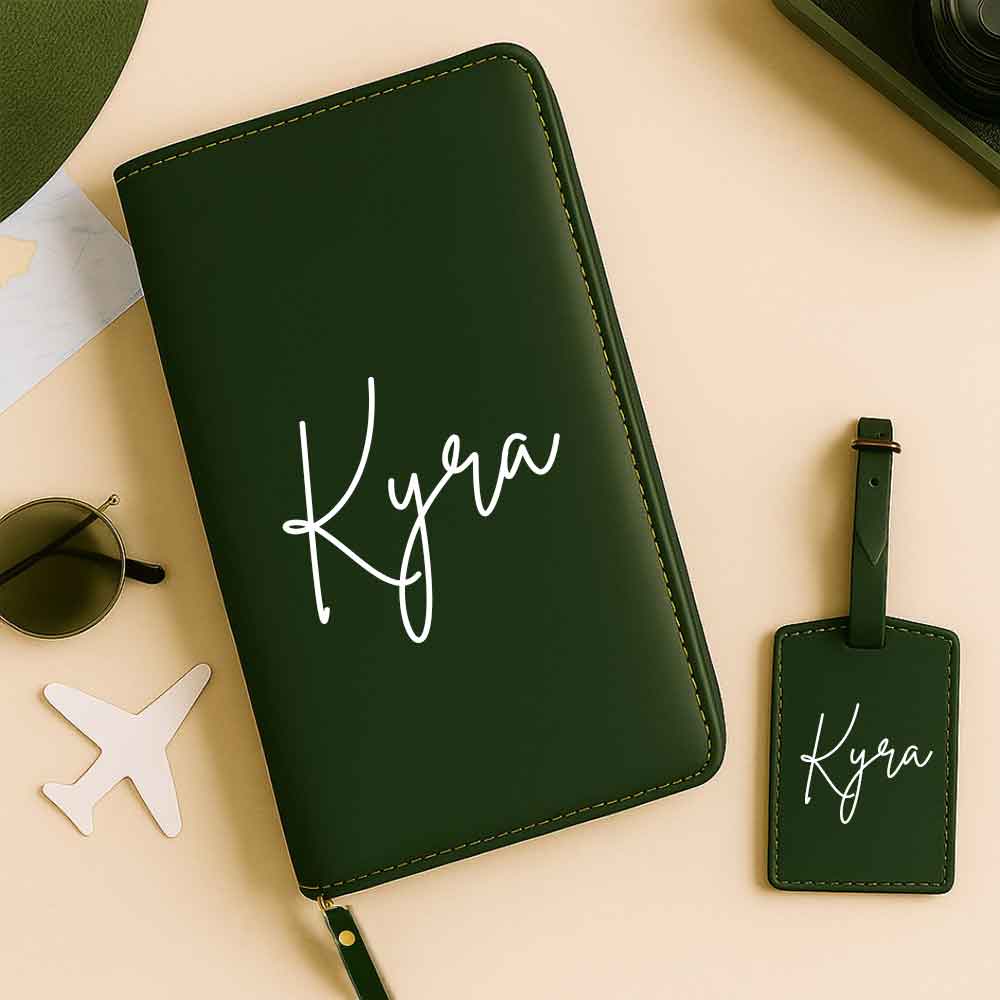 Personalized Passport Wallet with Name Faux Leather Travel Organizer & Luggage Tag Set - Image 5
