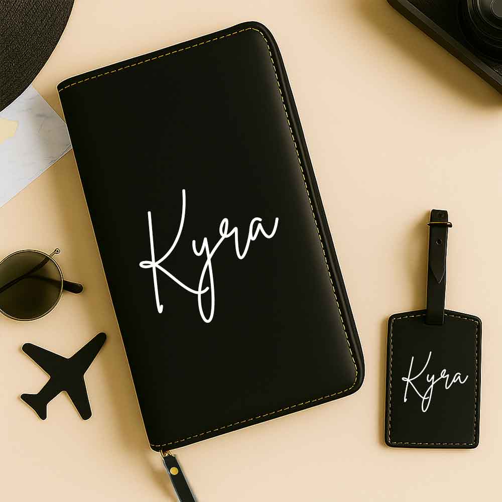 Personalized Passport Wallet with Name Faux Leather Travel Organizer & Luggage Tag Set - Image 9