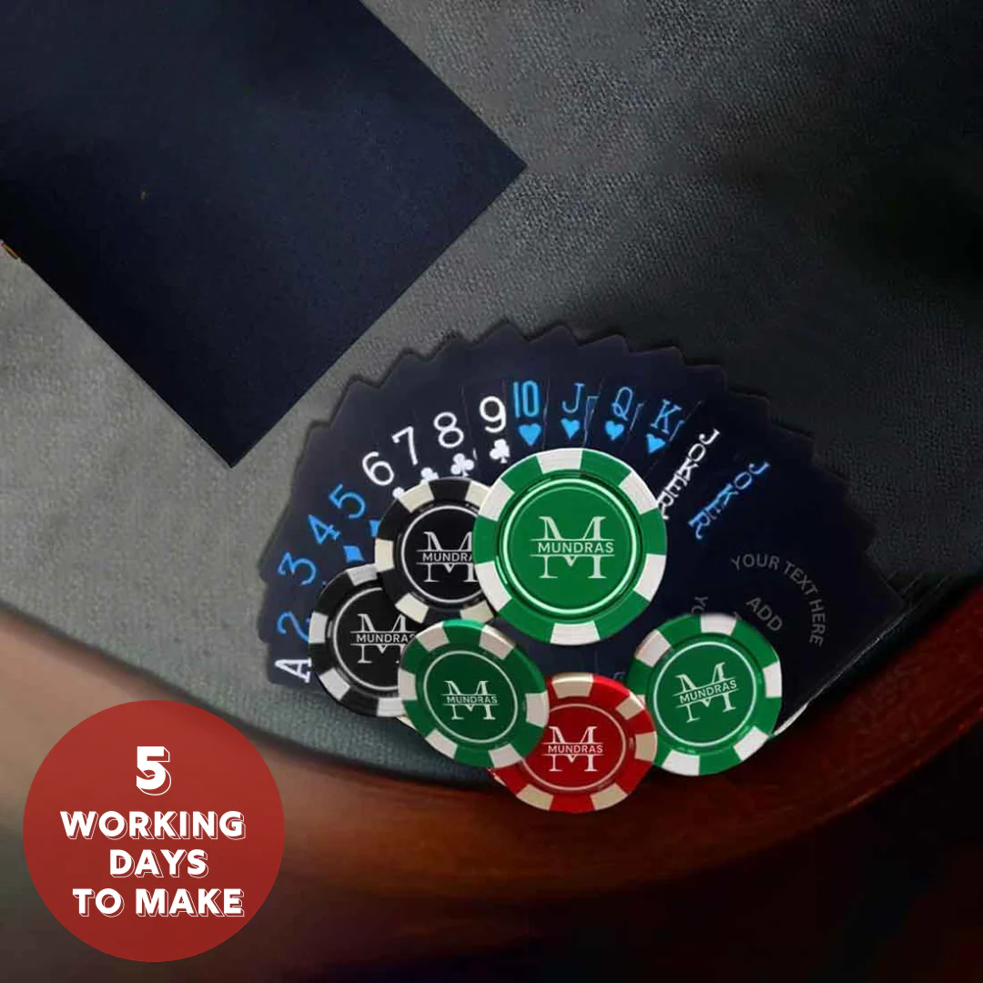 Personalized Playing Cards and Poker Playing 2 Unit Deck of Non-Tearable Playing Cards and 100/200/300 Chips in 5 Color