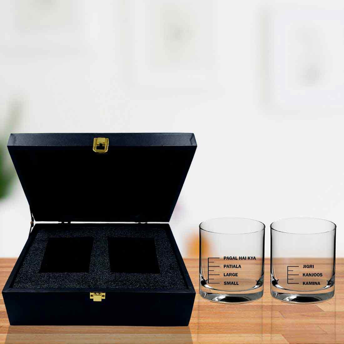 Printed Whiskey Glass Gift Set with Box (Black) - Funny Glasses