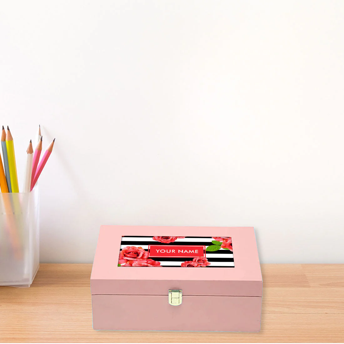 Custom Gift Box with Name Vegan Leather Box - Pink Rose - Image 3