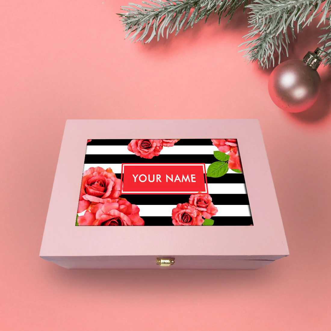Custom Gift Box with Name Vegan Leather Box - Pink Rose - Image 5