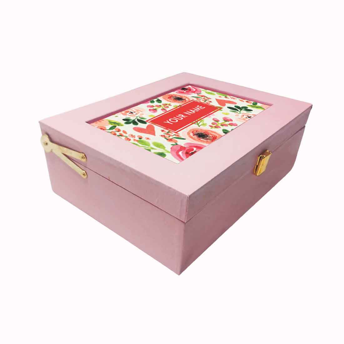 Custom Pink Gift Box with Name Vegan Leather - Flower - Image 2