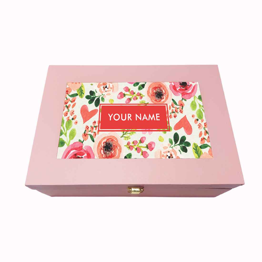 Custom Pink Gift Box with Name Vegan Leather - Flower - Image 3