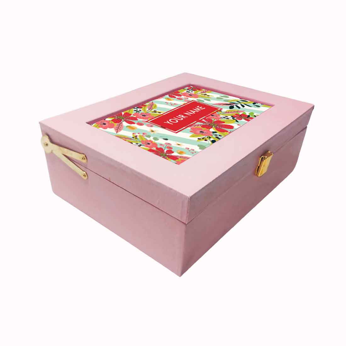 Custom Best Gift Boxes Vegan Leather Add Your Name - Flower Stripe - Image 2