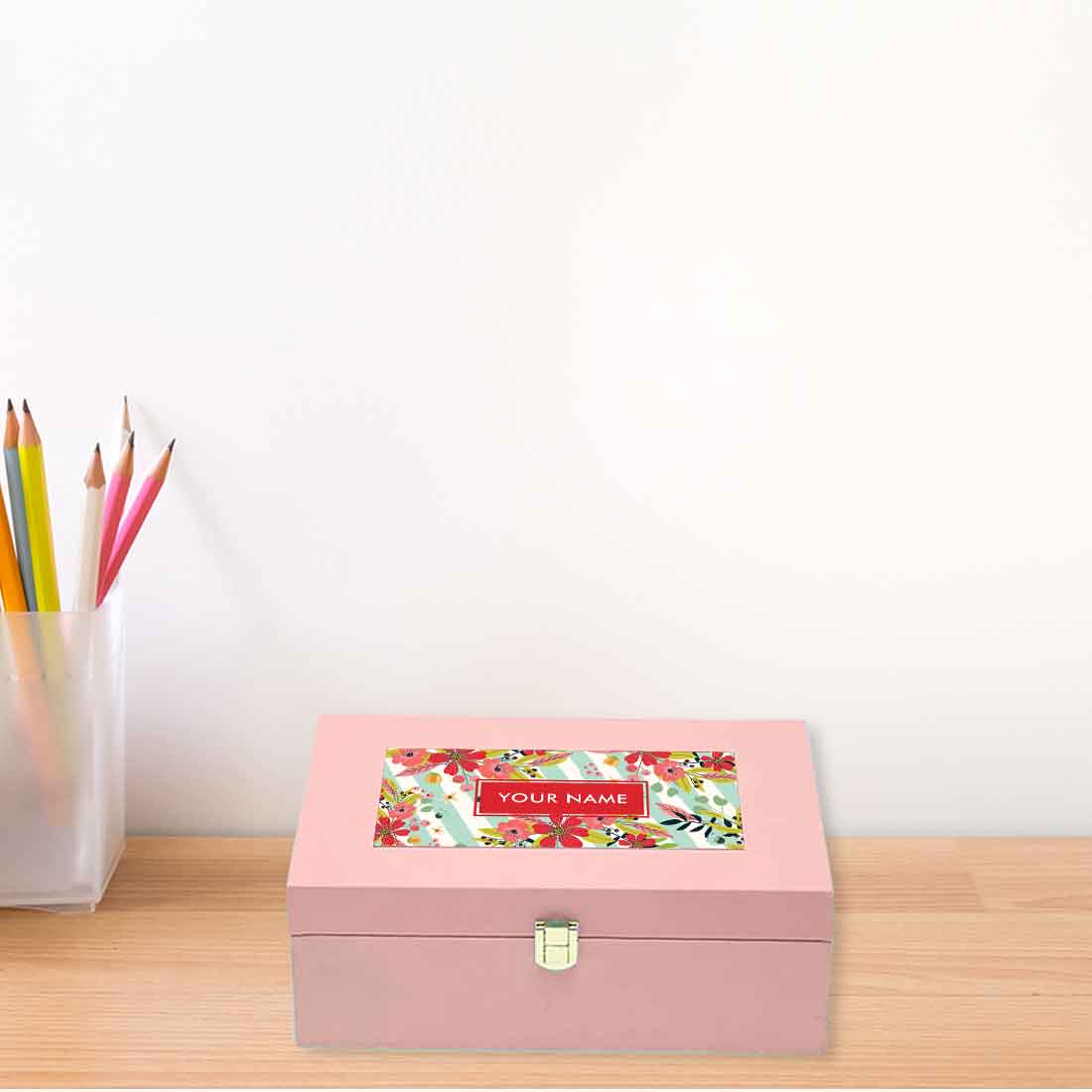 Custom Best Gift Boxes Vegan Leather Add Your Name - Flower Stripe - Image 4