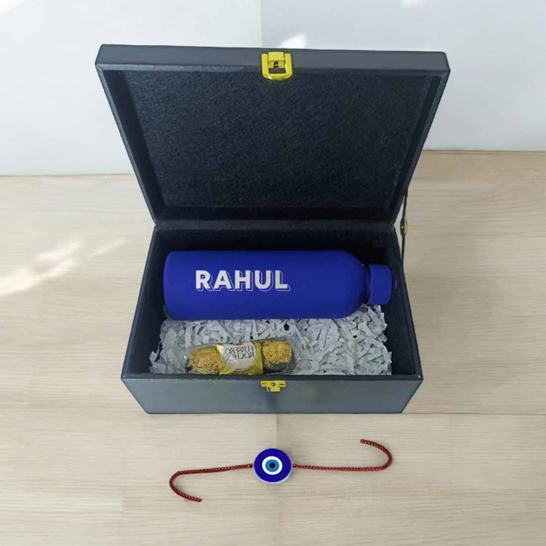 Personalized Rakhi Gift Set for Brother – Insulated Name Bottle & Evil Eye Rakhi - Image 12