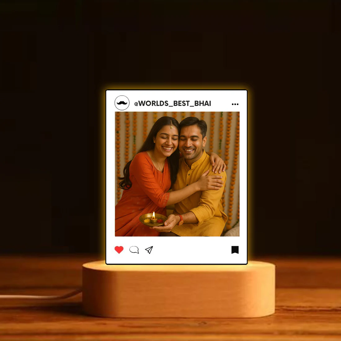 Personalized Raksha Bandhan Gift Set for Brother – LED Photo Table Lamp, Fridge Magnet & Super Bro Acrylic Rakhi - Image 6