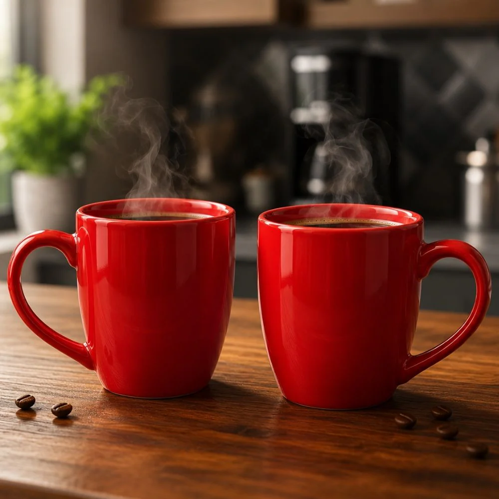 Personalized Red Mugs | Custom Ceramic Coffee Cups Set of 2 | 350 ML Tea Cups - Image 3