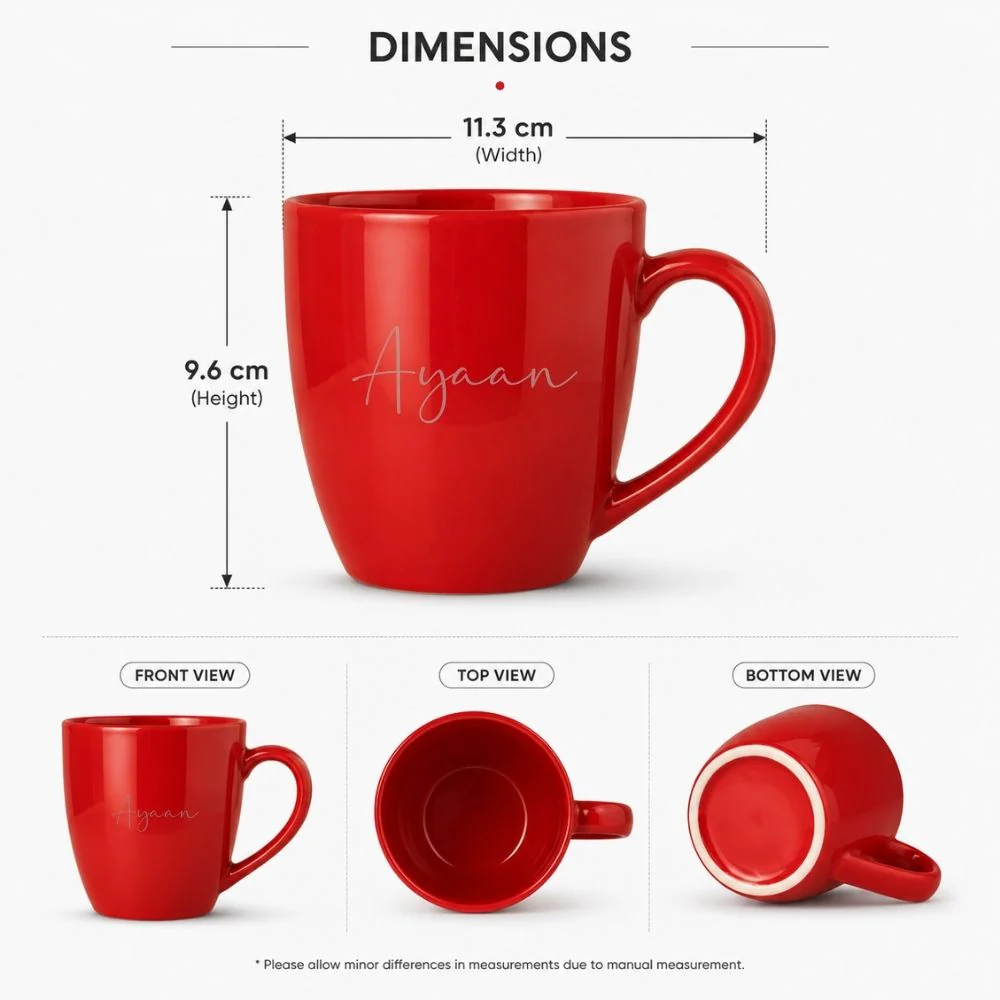 Personalized Red Mugs | Custom Ceramic Coffee Cups Set of 2 | 350 ML Tea Cups - Image 5